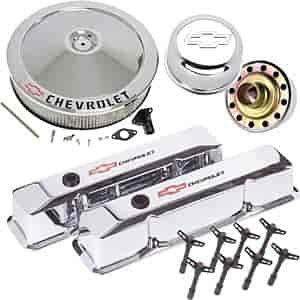Die-Cast Aluminum Valve Cover Dress-Up Kit for 1958-1986 Small Block Chevy in Polished Finish