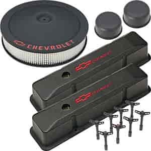 Die-Cast Aluminum Die-Cast Aluminum Valve Cover Dress-Up Kit for 1958-1986 Small Block Chevy in Black Crinkle Finish