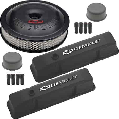 Die-Cast Aluminum Die-Cast Aluminum Valve Cover Dress-Up Kit for 1958-1986 Small Block Chevy in Black Crinkle Finish