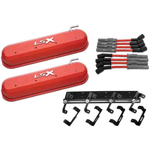 141-257 Die-Cast Slant-Edge Valve Cover Kit for GM Gen III/IV LS Engines w/Raised LSX Logo [Orange]