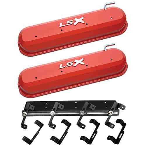 141-257 Die-Cast Slant-Edge Valve Cover Kit for GM Gen III/IV LS Engines w/Raised LSX Logo [Orange]