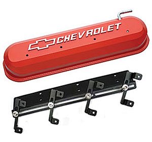 141-261 Die-Cast Slant-Edge Valve Cover Kit for GM Gen III/IV LS Engines w/Raised Chevrolet Logo [Orange]