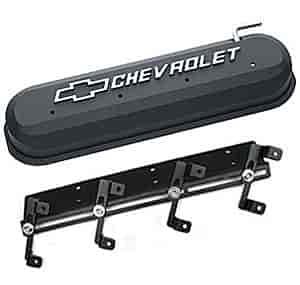 141-262 Die-Cast Slant-Edge Valve Covers for GM Gen III/IV LS Engines w/Raised Chevrolet Logo [Black Crinkle]