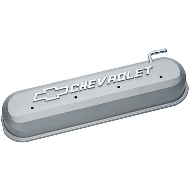 141-263 Die-Cast Slant-Edge Valve Covers for GM Gen III/IV LS Engines w/Raised Chevrolet Logo [Gray Crinkle]
