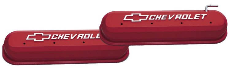 141-267 Die-Cast Slant-Edge Valve Covers for GM Gen III/IV LS Engines w/Raised Chevrolet Logo [Red]