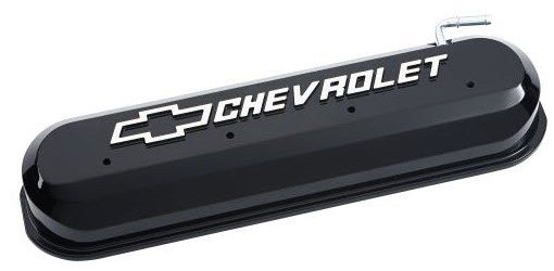 141-268 Slant-Edge Valve Cover Kit for GM Gen III/IV LS Engines with Chevrolet/Bowtie Raised Emblem in Liquid Black Finish