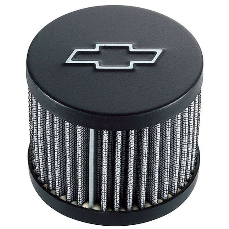 Black Crinkle Chevy Bow Tie Valve Cover Air Breather Cap Push-In