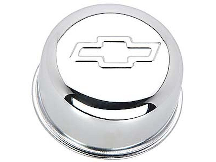 Chrome Chevy Bow Tie Valve Cover Air Breather Cap Push-In