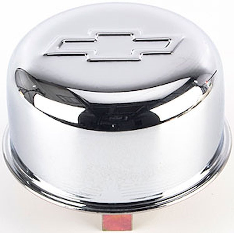 Chrome Chevy Bow Tie Valve Cover Air Breather Cap Push-In Round