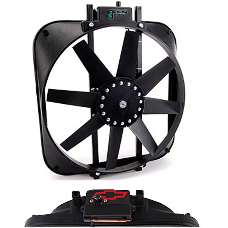 Universal Electric Fan with GM Bowtie Logo 15" 2800CFM with Adjustable Thermostat