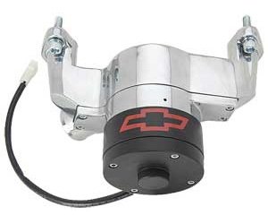 Electric Water Pump for Small Block Chevy with Red Bowtie in Polished Finish