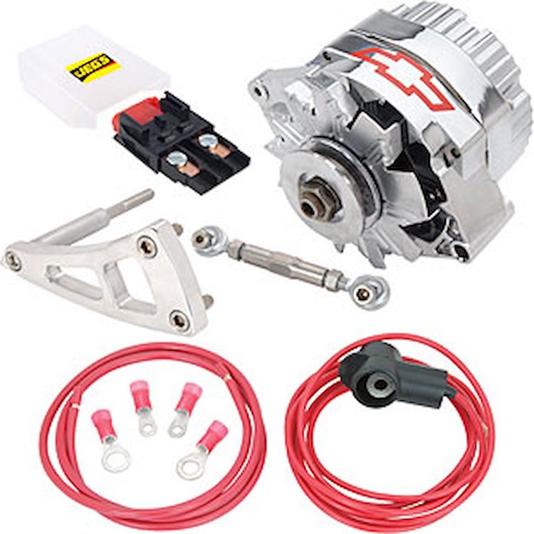 Chrome Alternator with Chevy Bowtie Logo Kit Includes: 100 Amp 1-Wire Chrome Alternator