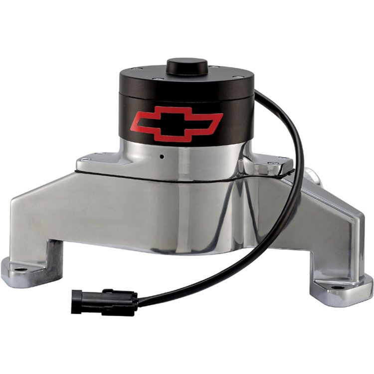 Electric Water Pump for Big Block Chevy with Red Bowtie in Polished Finish