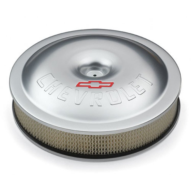 Super-Light 14"x3" Aluminum Air Cleaner Kit with Embossed Bowtie & Chevrolet Emblem in Clear Anodized Finish