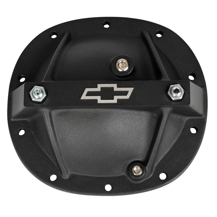Reinforced Aluminum Differential Cover for GM 10-Bolt [Black Crinkle, Raised Bowtie Emblem]