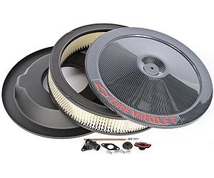 Classic Chevrolet 14"x3" Air Cleaner Kit with Bowtie & Chevrolet Emblem in Carbon-Style Finish