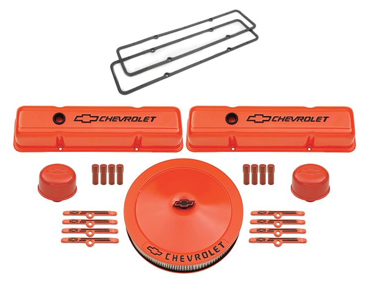 141-784 Tall Valve Cover Kit for 1958-1986 Small Block Chevy in Classic Chevy Orange Finish