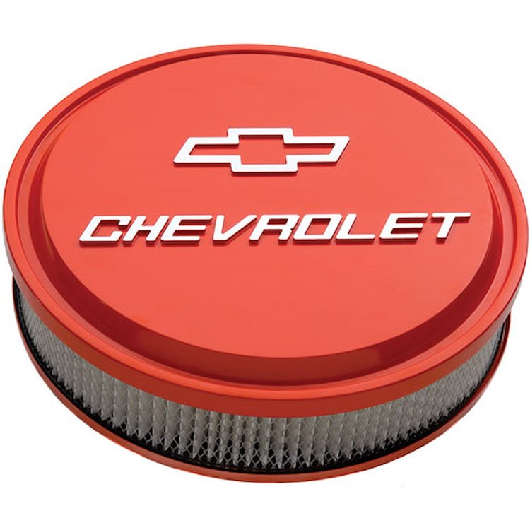 Slant-Edge 14" Air Cleaner Kit with Raised Chevy Bowtie Emblem in Chevy Orange Finish