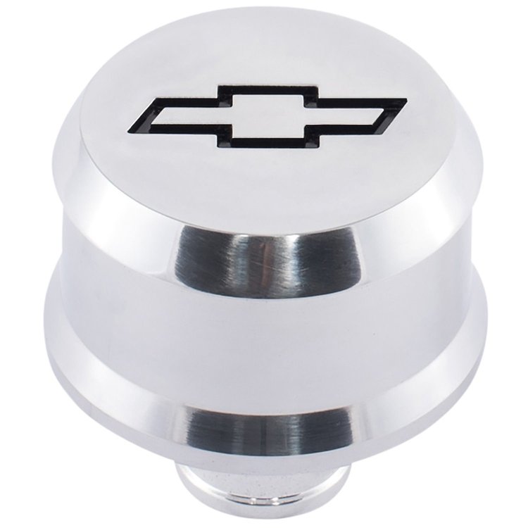 Slant-Edge Aluminum Chevy Bowtie Push-In Air Breather Cap [Polished]