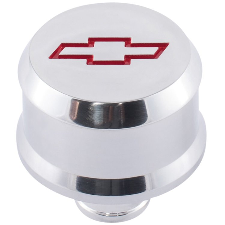 Slant-Edge Aluminum Chevy Bowtie Push-In Air Breather Cap [Polished]