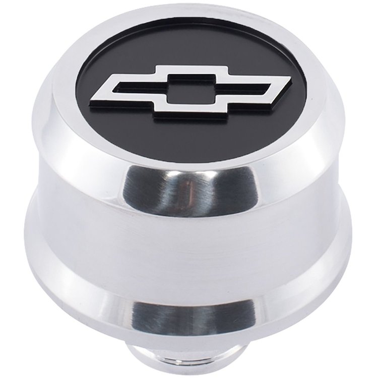 Slant-Edge Aluminum Chevy Bowtie Push-In Air Breather Cap [Polished]