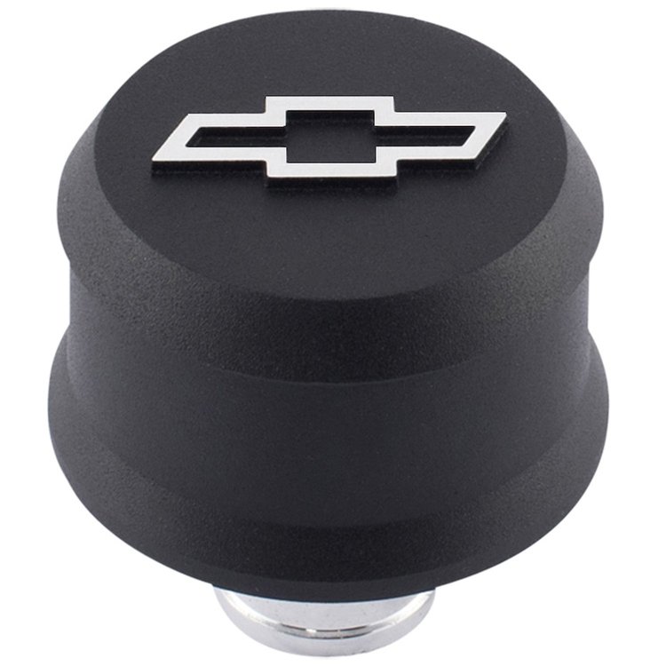 Slant-Edge Aluminum Chevy Bowtie Push-In Air Breather Cap [Black Crinkle]