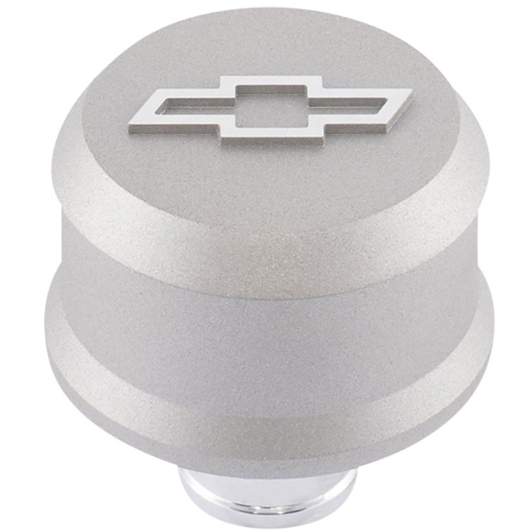 Slant-Edge Aluminum Chevy Bowtie Push-In Air Breather Cap [Gray Crinkle]