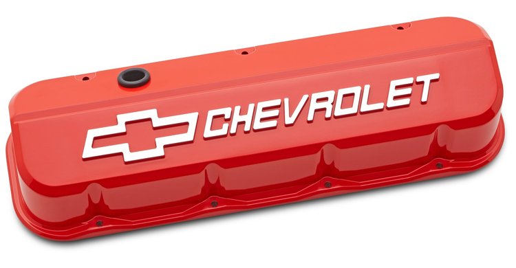 Die-Cast Slant-Edge Valve Covers for 1965-1996 Big Block Chevy 396-454 [Chevy Orange Finish]