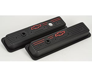 Stamped Steel Center Bolt Valve Covers for 1987-Up Small Block Chevy in Black Crinkle Finish