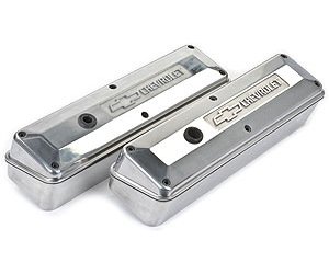 2-Piece Die-Cast Aluminum Valve Covers for 1958-1986 Small Block Chevy with Bowtie/Chevrolet Emblem in Polished Finish