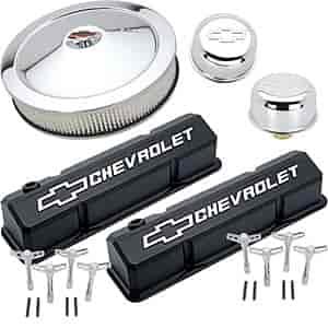 1958-1986 Small Block Chevy Engine Dress-Up Kit with Raised Emblems in Black Crinkle Finish