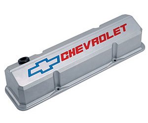 Die-Cast Slant-Edge Valve Covers for 1958-1986 Small Block Chevy Chevrolet/Bowtie Recessed Emblem in Metallic Gray Finish