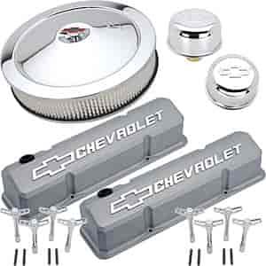 1958-1986 Small Block Chevy Engine Dress-Up Kit with Raised Emblems in Cast Gray Crinkle Finish