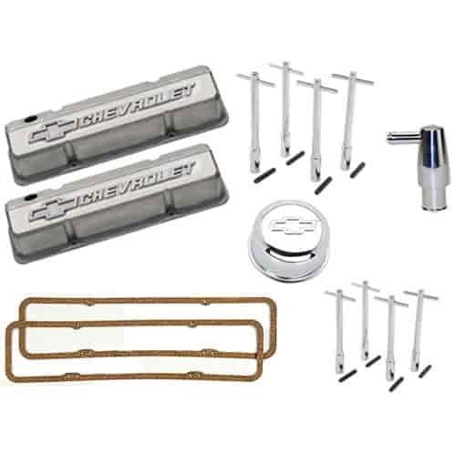 1958-1986 Small Block Chevy Engine Dress-Up Kit with Raised Emblems in Natural As-Cast Finish
