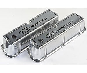 Die-Cast Aluminum Tall Valve Covers for Small Block Ford 289-302-351W in Polished Finish with Ford Racing Emblem