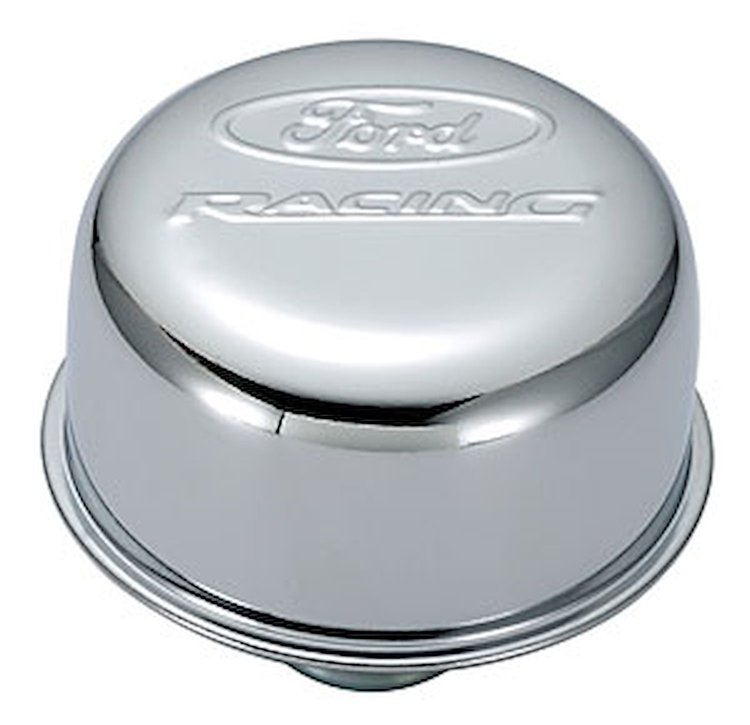 Chrome Push-In Valve Cover Air Breather Cap with Ford RACING Emblem