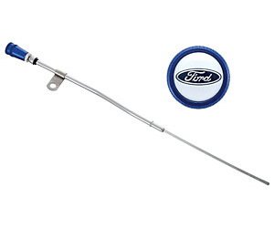 Engine Oil Dipstick for 1962-1978 Ford 289-302-351W in Chrome Finish with Blue Anodized Knurled Handle