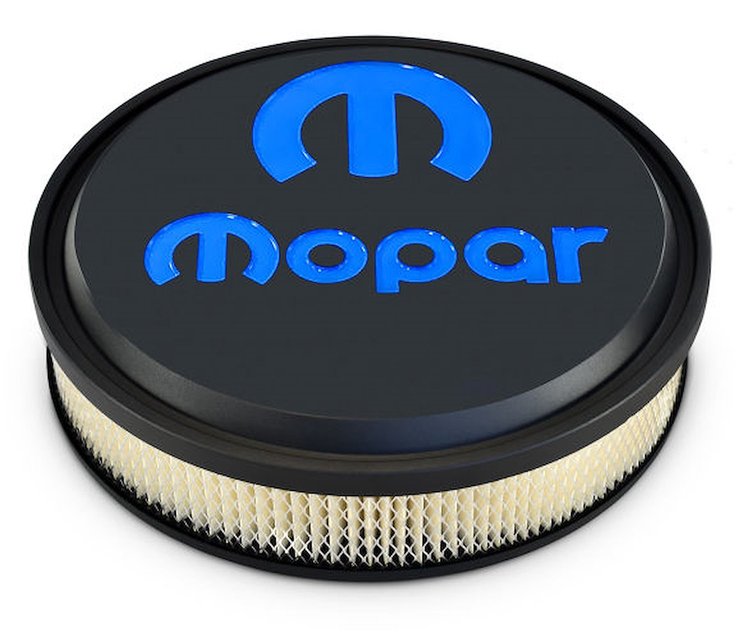 Black Crinkle Officially-Licensed Mopar Slant-Edge Air Cleaner [Recessed Blue Emblem]