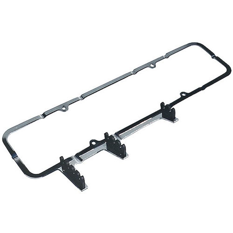 1-Piece Valve Cover Hold Downs with Attached Linear Wire-Looms for Small Block Chevy in Black Finish