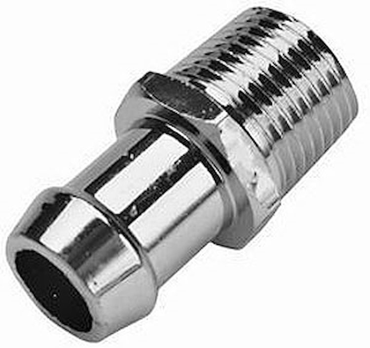 Chrome Heater Hose Fitting Small Block/Big Block Chevy 1/2" NPT to 3/4" Hose