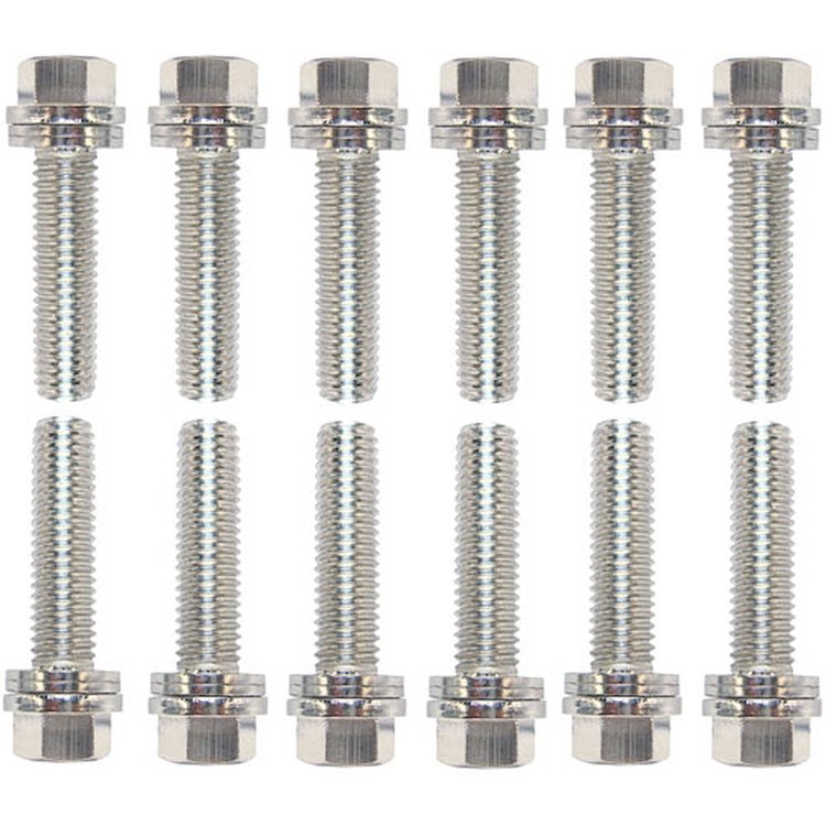 Wedge-Locking Header Bolts LS Engines with 1/4" Header Flange in 8mm x .984" Long, Nickel Plated Finish