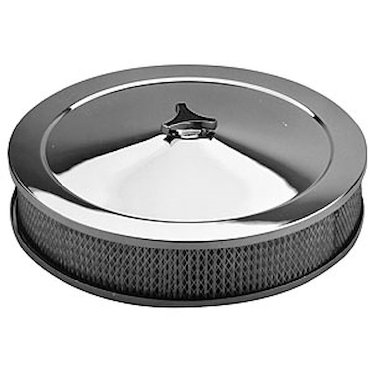 Deluxe Low-Profile Air Cleaner 14" x 3" in Chrome Includes 4-7/32" Carburetor Neck Adapter