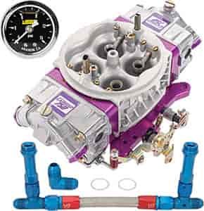 Race Series 750 CFM Drag Race Gasoline Carburetor Kit w/Blue/Red -8AN Dual Feed Fuel Line and Gauge