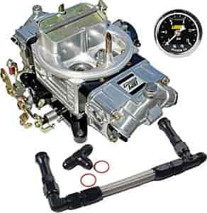 Street Series Mechanical Secondary Carburetor Kit 600 cfm Electric Choke with -6AN Black Duel Feed Fuel Line & Gauge