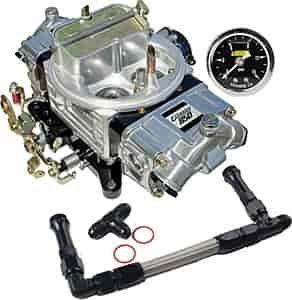 Street Series Mechanical Secondary Carburetor Kit 850 cfm Electric Choke with -6AN Black Duel Feed Fuel Line & Gauge
