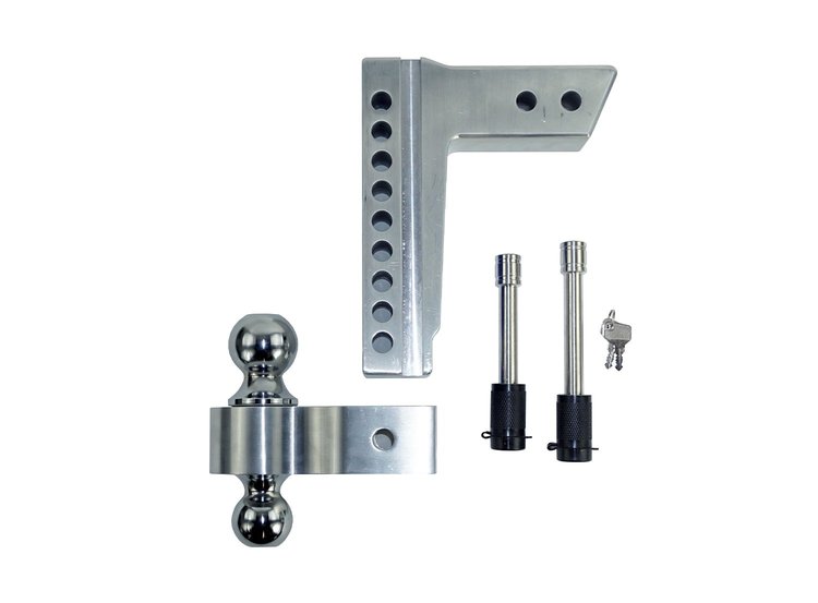 HP10599-1 Ball Mount Set , Aluminum, 2" & 2 5/16" Balls, 2.5" Receiver, 8" Adjustable Drop (Clear Anodized)