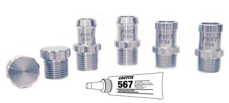 Koolkitz Fitting Kit Includes: (2) Hose Barb Fittings, (2) Heater Hose Bypass Fittings, and (2) Plug Fittings [Polished Finish]