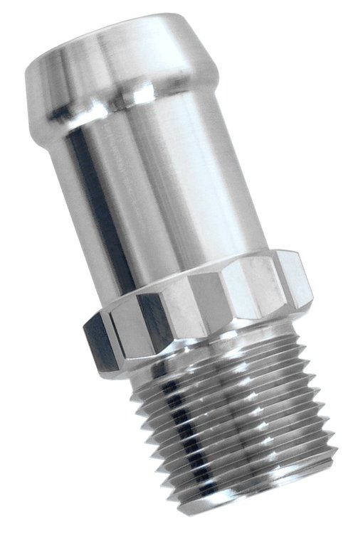 Heater Hose Fitting, Straight, 3/8 in. NPT x 5/8 in. Hose Barb, 1 3/4 in. Length [Natural Finish]