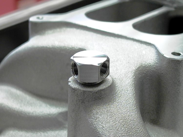 Double-Port Fuel/Vacuum Fitting, 1/8 in. Ports, 3/8 in. NPT, 7/8 in. Length [Polished Finish]