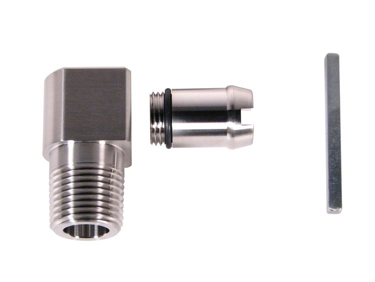 Heater Hose Fitting, 90-Degree, 1/2 in. NPT x 5/8 in. Hose Barb, 1 3/4 in. Length [Polished Finish]